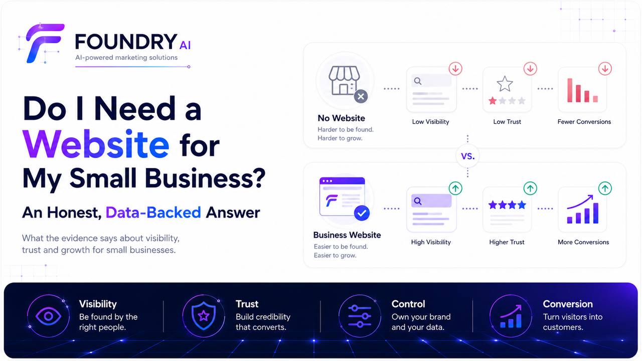 No website compared with a business website across visibility, trust, control and conversions.