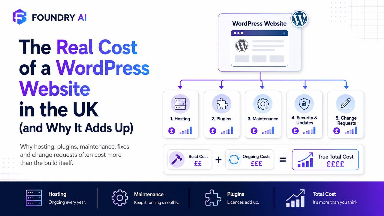The real cost of a WordPress website in the UK, including hosting, plugins, maintenance, security, updates and change requests.
